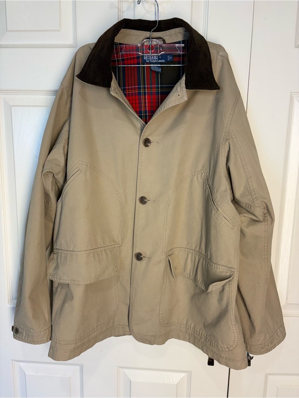 Ralph Lauren Khaki Cotton Jacket with Dark Brown Corduroy Collar and Cuff